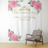 Heet Roze Bloemige Quinceanera Achtergrond Wandkleed (In situ)