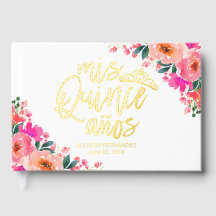 Heet Roze Bloemige Quinceanera-gastenboek