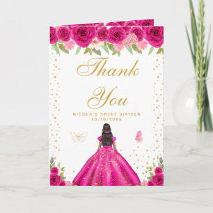 Heet roze bloemrijke donkere huid meisje Sweet Six Bedankkaart