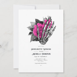 Heet-roze bloemrijke gotische schedel vrijgezellen kaart