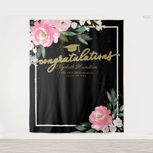 Heet Roze Bloemstuk Afstudeerfeest Foto Achtergron Wandkleed (Voorkant)