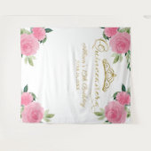 Heet Roze Bloemstuk Quinceanera Achtergrond Wandkleed (Voorkant (horizontaal))