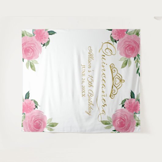 Heet Roze Bloemstuk Quinceanera Achtergrond Wandkleed (Voorkant (horizontaal))