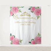 Heet Roze Bloemstuk Quinceanera Achtergrond Wandkleed (Voorkant)