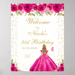 Heet Roze Blond Haar Meisje Verjaardagsfeest Verwe Poster