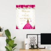 Heet Roze Blond Haar Meisje Verjaardagsfeest Verwe Poster (Thuiskantoor)