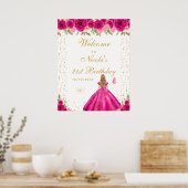 Heet Roze Blond Haar Meisje Verjaardagsfeest Verwe Poster (Keuken)