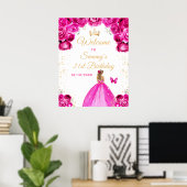 Heet Roze Blond Haar Prinses Verjaardag Welkom Poster (Thuiskantoor)