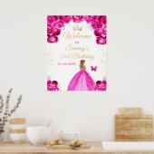 Heet Roze Blond Haar Prinses Verjaardag Welkom Poster (Keuken)