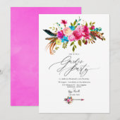 Heet-roze Boho Chic Bloementuinfeest Kaart (Voorkant / Achterkant)