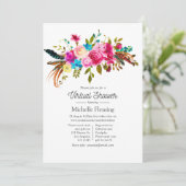 Heet-roze Boho Chic Bloemrijke Virtuele Baby Showe Kaart (Staand voorkant)