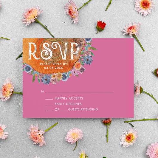 Heet Roze Boho Waterverf Wildflower Bruiloft RSVP Kaartje