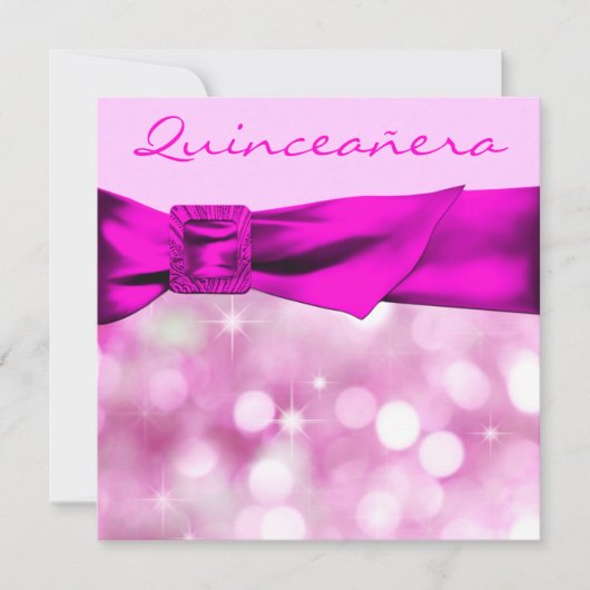 Heet Roze Bokeh Glitter Quinceanera Kaart (Voorkant)