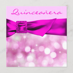 Heet Roze Bokeh Glitter Quinceanera Kaart