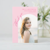 Heet Roze Boog Afstuderen Eenvoudige Foto Dank u Bedankkaart (Staand voorkant)