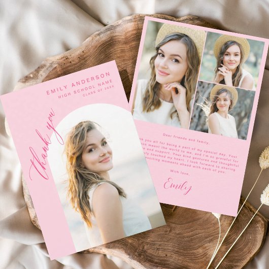 Heet Roze Boog Afstuderen Eenvoudige Foto Dank u Bedankkaart