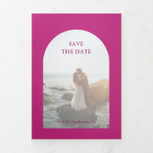 Heet Roze Boog Foto Bruiloft Save the Date Drieluik Aankondiging (Cover)