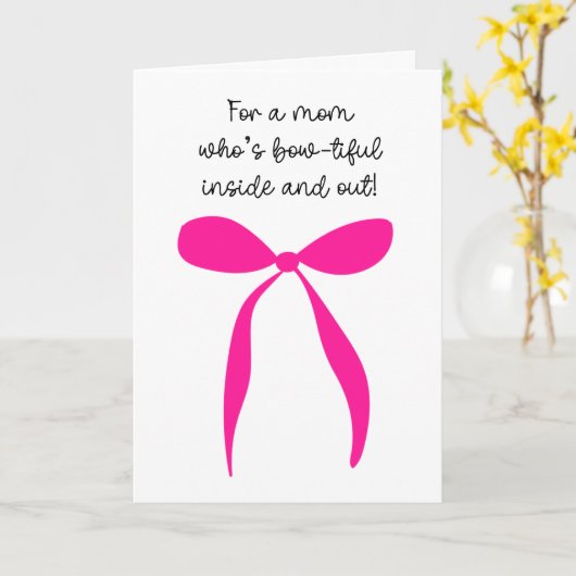 Heet Roze Bow Moederdag Kaart (Gele Bloem)