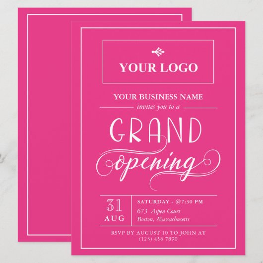 Heet Roze Brede Logo Grand Opening Kaart (Voorkant / Achterkant)