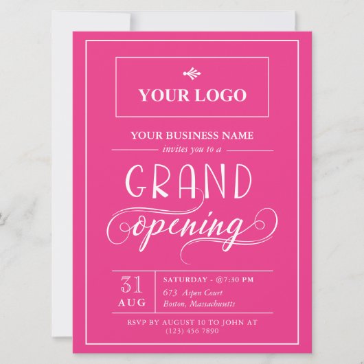 Heet Roze Brede Logo Grand Opening Kaart (Voorkant)