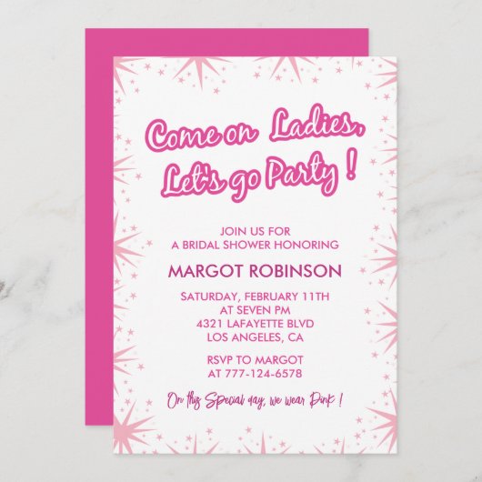 Heet roze bruids douche uitnodigingen Kleurrijke T (Voorkant / Achterkant)