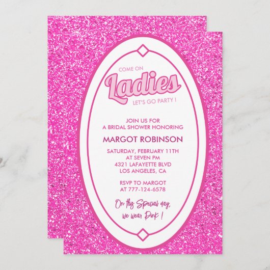 Heet roze bruids douche uitnodigingen trendy girly (Voorkant / Achterkant)