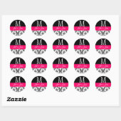 Heet Roze Bruiloft Monogram Datum Damast Seal Ronde Sticker (Vel)