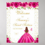 Heet roze bruin haar Meisje Sweet Sixteen Welkom Poster (Voorkant)