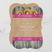 Heet Roze Bruin Rustiek Zonnebloem Bruiloft Uitnod Kaart (Voorkant / Achterkant)