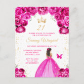 Heet roze bruine haar Prinses Verjaardagsfeestje Briefkaart (Voorkant)