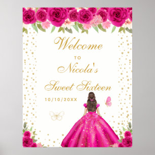 Heet Roze Bruine Haren Meisje Sweet Sixteen Welkom Poster