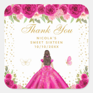 Heet Roze Bruine Haren Prinses Sweet Sixteen Vierkante Sticker