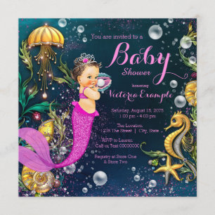 Heet Roze Bruine Zeemeermin Baby Shower Kaart