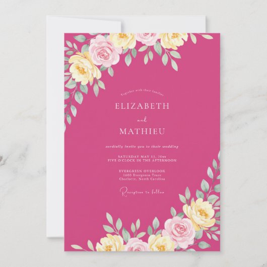 Heet Roze Bruisend Lentewedding Kaart (Voorkant)