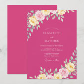 Heet Roze Bruisend Lentewedding Kaart (Voorkant / Achterkant)