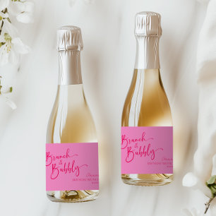 Heet Roze Brunch en Bruisende Verjaardags Brunch F Sparkling Wijnetiket