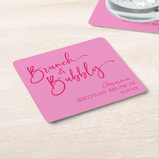 Heet Roze Brunch en Bubbly Verjaardag Brunch Party Kartonnen Onderzetters (Schuin)