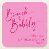 Heet Roze Brunch en Bubbly Verjaardag Brunch Party Kartonnen Onderzetters (Voorkant)