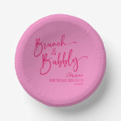 Heet Roze Brunch en Bubbly Verjaardag Brunch Party Papieren Kommen (Voorkant)