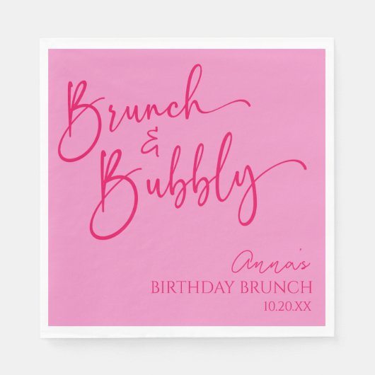 Heet Roze Brunch en Bubbly Verjaardag Brunch Party Servet (Voorkant)