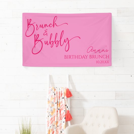 Heet Roze Brunch en Bubbly Verjaardag Brunch Party Spandoek (Insitu)