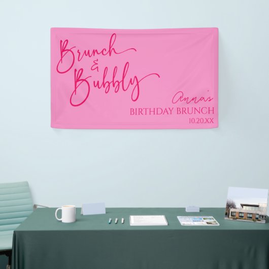 Heet Roze Brunch en Bubbly Verjaardag Brunch Party Spandoek (Beurs)