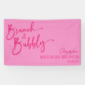 Heet Roze Brunch en Bubbly Verjaardag Brunch Party Spandoek (Horizontaal)