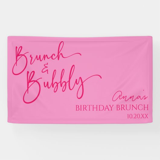 Heet Roze Brunch en Bubbly Verjaardag Brunch Party Spandoek (Horizontaal)