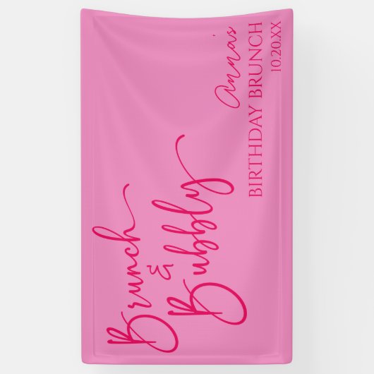 Heet Roze Brunch en Bubbly Verjaardag Brunch Party Spandoek (Verticaal)