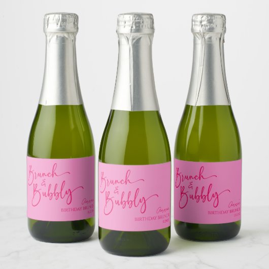 Heet Roze Brunch en Bubbly Verjaardag Brunch Party Sparkling Wijnetiket (Flessen)