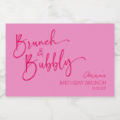 Heet Roze Brunch en Bubbly Verjaardag Brunch Party Sparkling Wijnetiket (Enkel label)