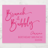 Heet Roze Brunch en Bubbly Verjaardag Brunch Party Sparkling Wijnetiket (Enkel label)