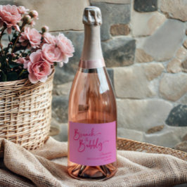 Heet Roze Brunch en Bubbly Verjaardag Brunch Party Sparkling Wijnetiket
