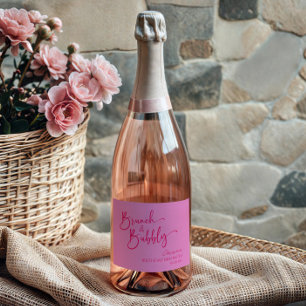 Heet Roze Brunch en Bubbly Verjaardag Brunch Party Sparkling Wijnetiket